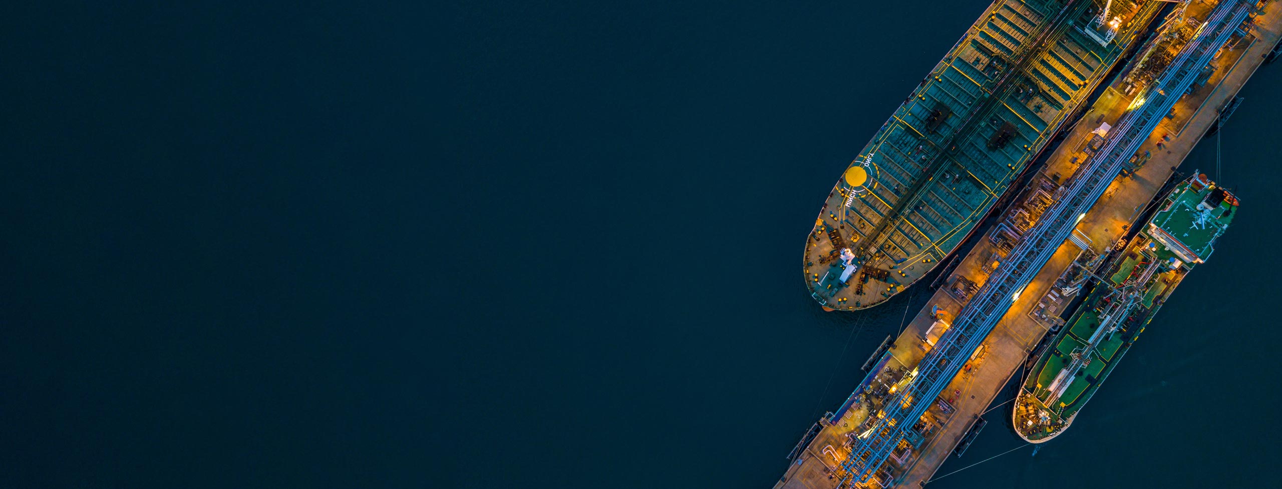 Aerial shot of large ships rafted together